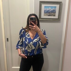 Veronica Beard Blue and White Blouse